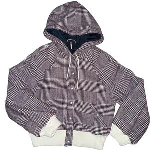 Free People Plaid Bomber Jacket - Black and White